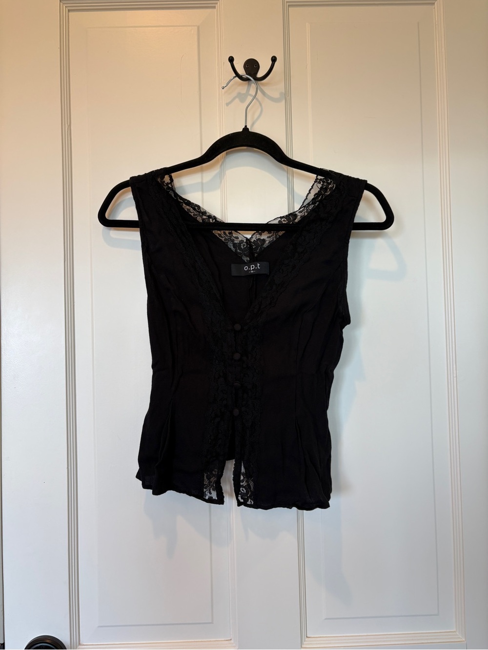 O.P.T. Black Lace-Trim Sleeveless Top